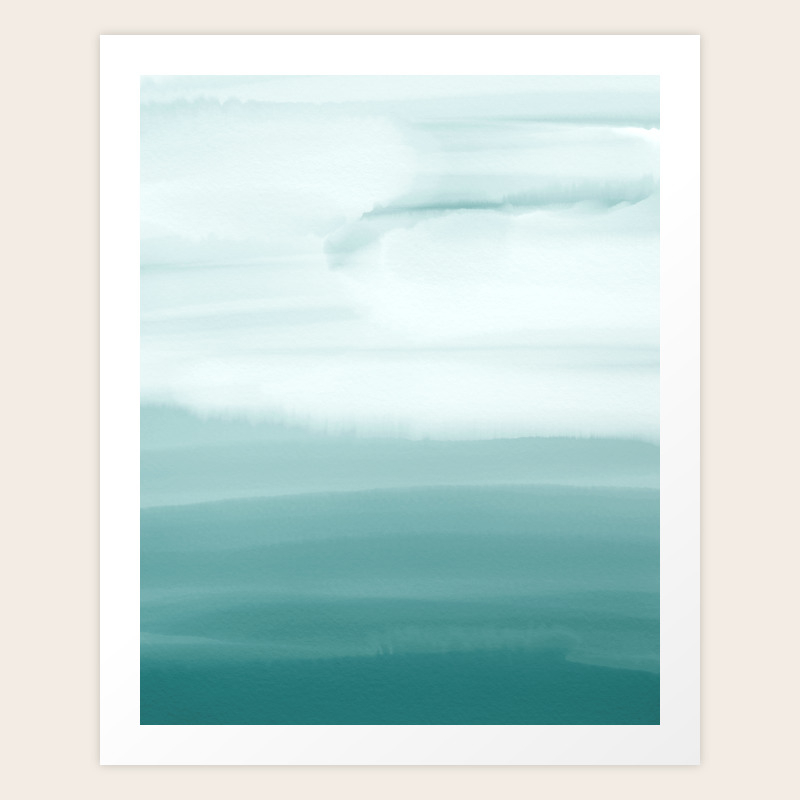 Ocean Sky Surf Waves Teal Blue Green Water Clouds Watercolor Painting Beach Bathroom Decor Art Print By Palmtreeprints Society6
