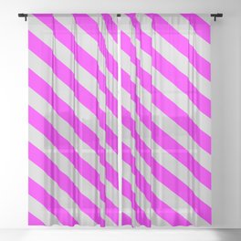 [ Thumbnail: Light Gray and Fuchsia Colored Stripes Pattern Sheer Curtain ]