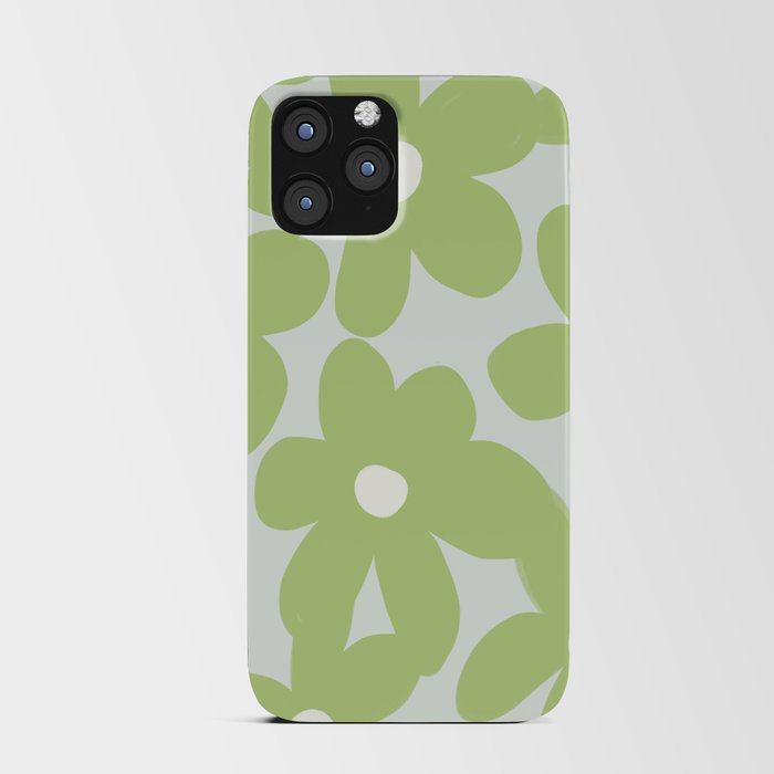 70s Pastel Sage Green Flowers iPhone Card Case