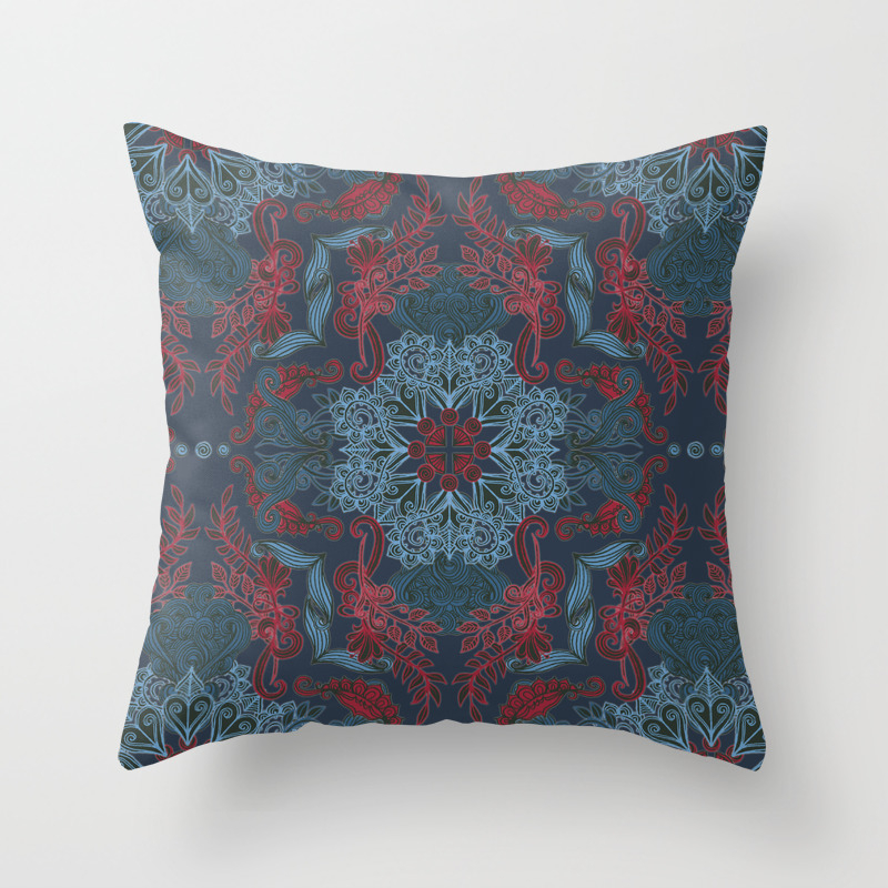 Vintage Fancy A Pattern In Deep Teal Red Throw Pillow By