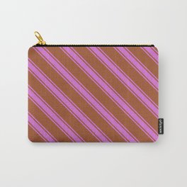 [ Thumbnail: Sienna & Orchid Colored Lines Pattern Carry-All Pouch ]