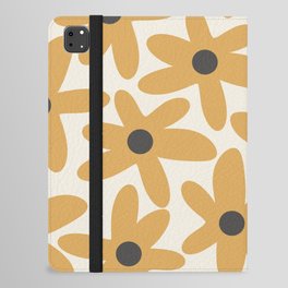Daisy Time Retro Floral Pattern in Muted Mustard Gold, Charcoal Grey, and Cream iPad Folio Case