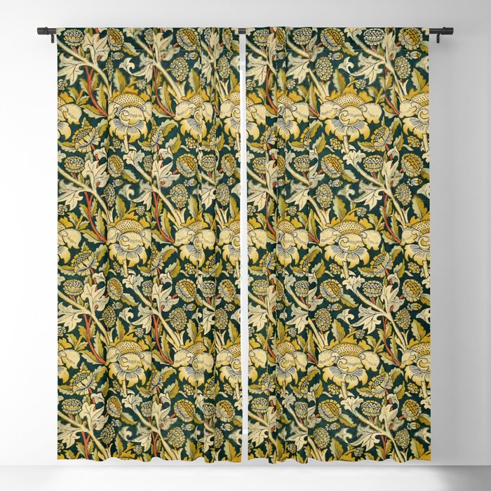 Vintage William Morris Green and Yellow Chintz Blackout Curtain