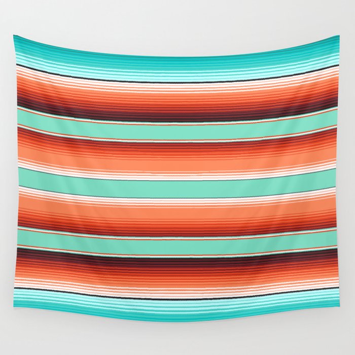 Teal Turquoise and Burnt Orange Southwest Serape Blanket Stripes Wall Tapestry