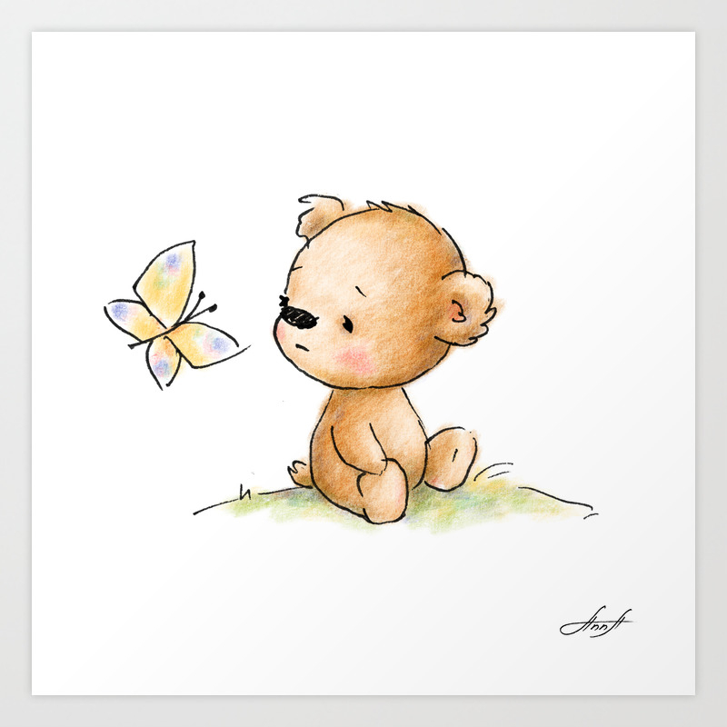 cute teddy bear with butterfly Art 