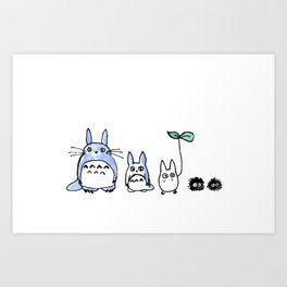 My Neighbor Totor o and Friends Drawing with Dust Bunnies Art Print
