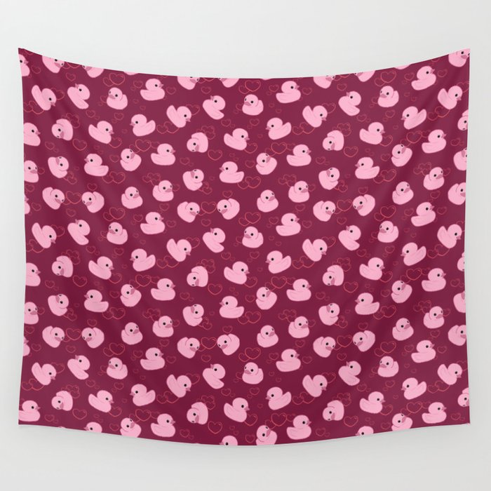 Pink toy duck with hearts Wall Tapestry