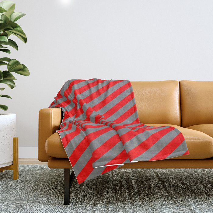 Gray and Red Colored Lined/Striped Pattern Throw Blanket