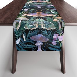 Sphinx Moth Moon Garden Table Runner | Painting, Butterfly, Nocturnal, Botanical, Foliage, Moth, Gouache, Moon, Floral, Night 