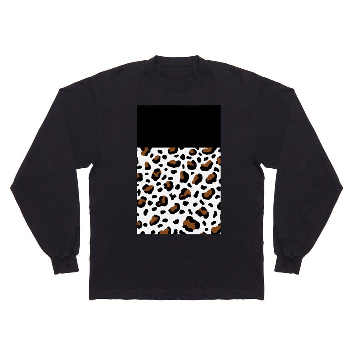 Black & White W/ Brown Leopard Long Sleeve T Shirt