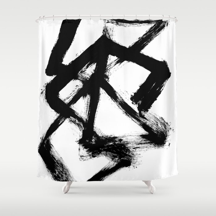 Brushstroke 5 - a simple black and white ink design Shower Curtain