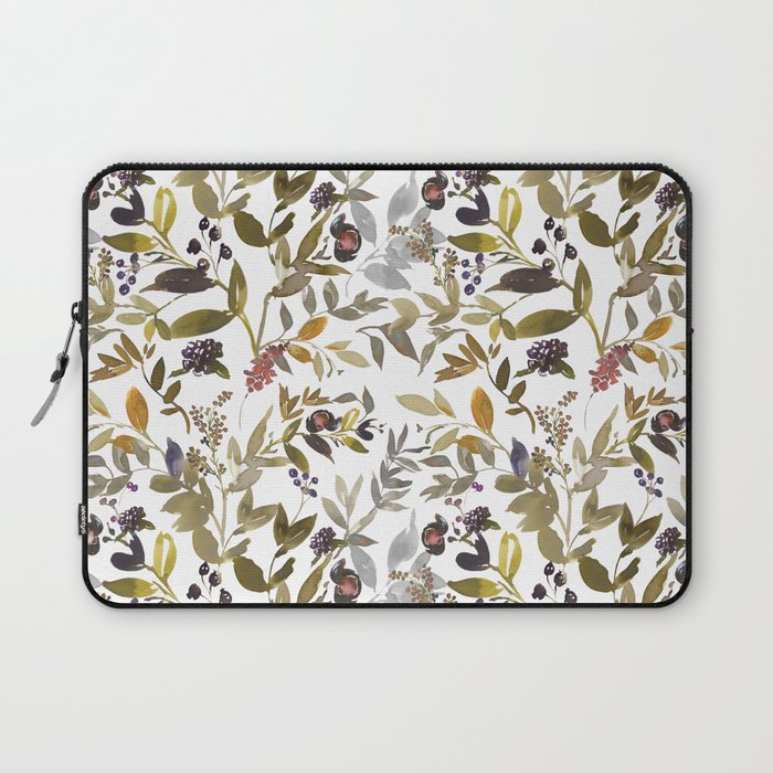 Watercolor Autumn Leaves Pattern On White Background Laptop Sleeve