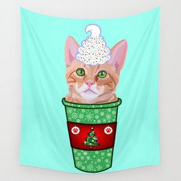 Christmas Peppermint Mocha Ginger Cat Coffee  Wall Tapestry