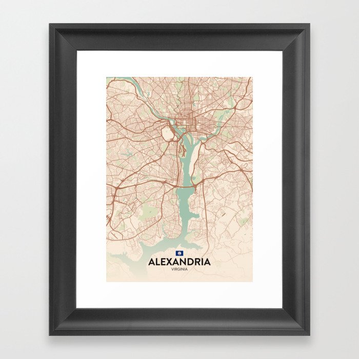 Alexandria, Virginia, United States - Vintage City Map Framed Art Print