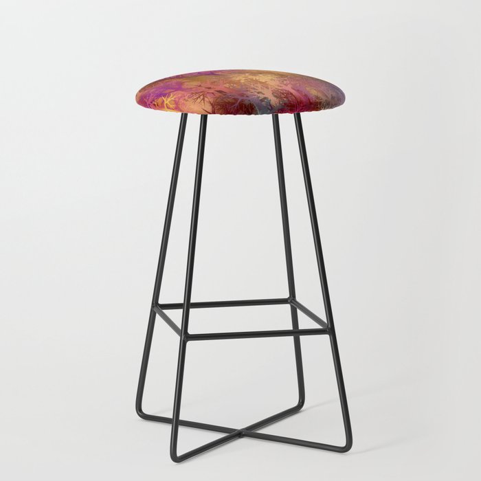 Abstract colorful tree landscape art Bar Stool
