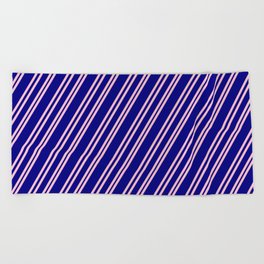 [ Thumbnail: Pink & Blue Colored Pattern of Stripes Beach Towel ]