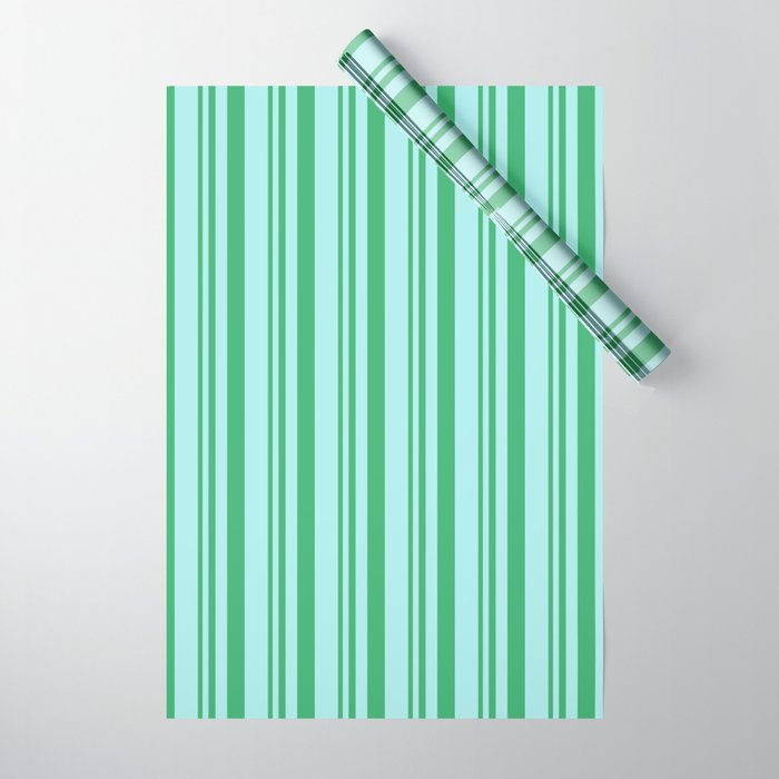 Sea Green and Turquoise Colored Lined/Striped Pattern Wrapping Paper