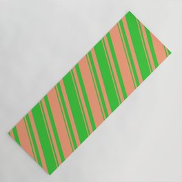 [ Thumbnail: Light Salmon & Lime Green Colored Lines Pattern Yoga Mat ]