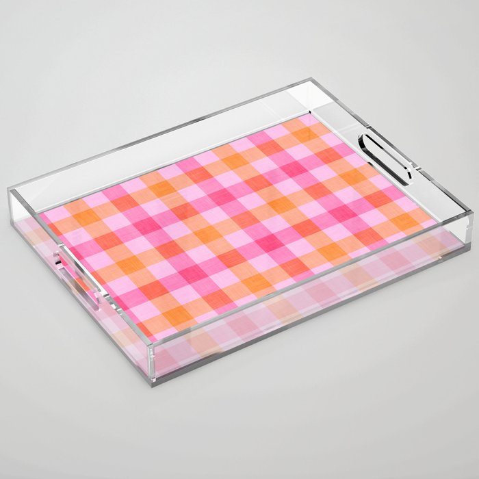 Cute Colorful Summer Pink Gingham Acrylic Tray
