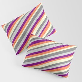 [ Thumbnail: Colorful Light Yellow, Gray, Light Gray, Purple & Coral Colored Lines/Stripes Pattern Pillow Sham ]