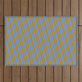 [ Thumbnail: Cornflower Blue and Dark Goldenrod Colored Pattern of Stripes Outdoor Rug ]
