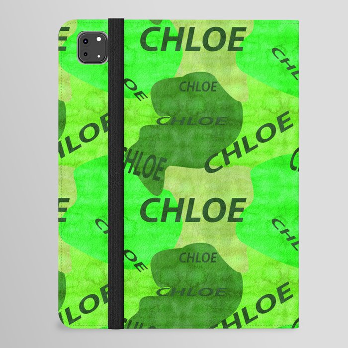 pattern with the name Chloe in green colors and watercolor texture iPad Folio Case