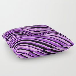 [ Thumbnail: Dark Orchid, Black, and Plum Colored Stripes Pattern Floor Pillow ]