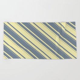 [ Thumbnail: Slate Gray & Pale Goldenrod Colored Stripes Pattern Beach Towel ]