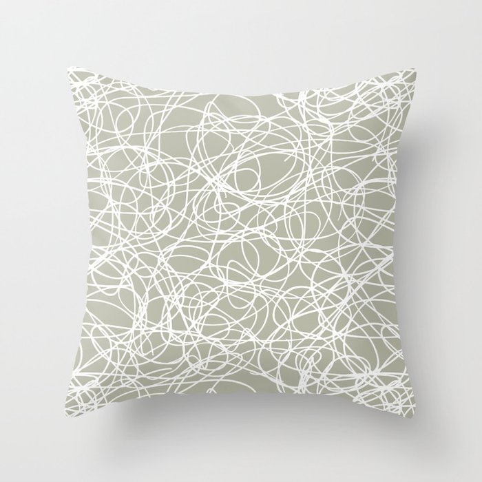 Earthy Green and White Scribble Mosaic Pattern Pairs 2022 Color of the Year October Mist 1495 Throw Pillow