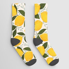 Mediterranean Summer Lemons Pattern Socks