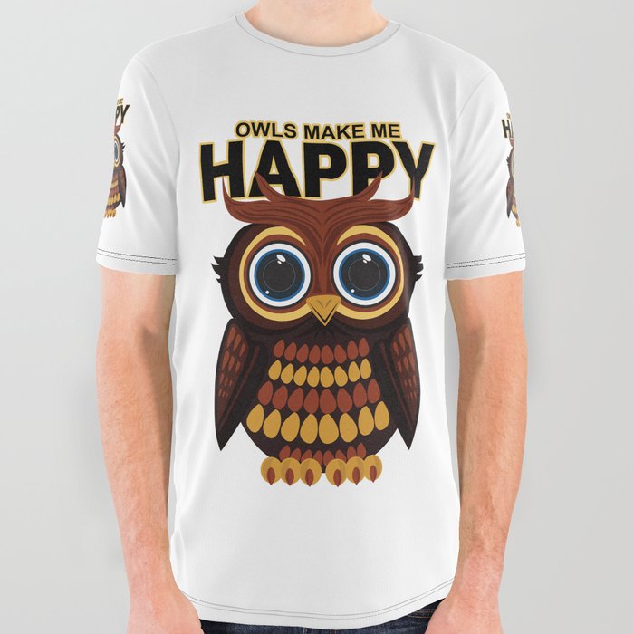 Owls Make Me Happy All Over Graphic Tee
