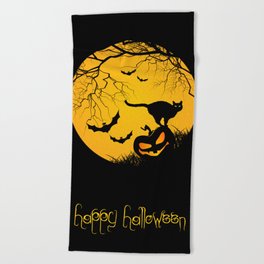 happy halloween graphic illustration Beach Towel