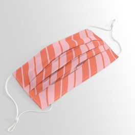 [ Thumbnail: Light Pink & Red Colored Striped Pattern Face Mask ]