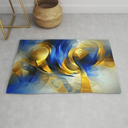 Blue and gold original abstract digital artwork Area & Throw Rug