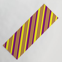 [ Thumbnail: Purple and Yellow Colored Lined Pattern Yoga Mat ]