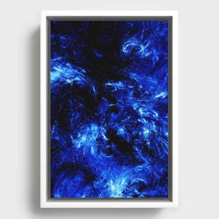 Dark Arctic Splash Black and Blue Abstract Artwork Framed Canvas