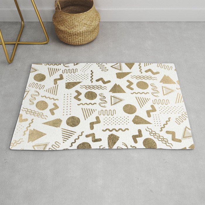 Retro abstract geometrical faux gold white 80'spattern Rug