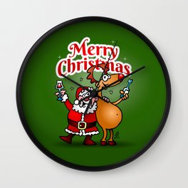 Merry Christmas - Santa Claus and his Reindeer Wall Clock