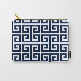 Dark Navy Blue and White Greek Key Pattern Carry-All Pouch