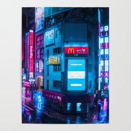 Post Apocalyptic Neon City Blues  - Tokyo Poster