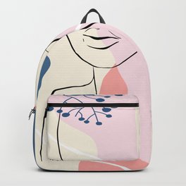 Abstract female face simple fashion female art minimal art beauty art woman floral abstract shapes woman portrait fashion print woman and plants in a modern trendy style Backpack