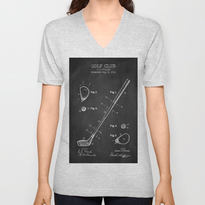 Golf Club chalkboard patent V Neck T Shirt