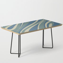 Fluid Vibes Retro Aesthetic Swirl Abstract Pattern in Vintage Blue and Beige Coffee Table