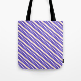 [ Thumbnail: Slate Blue and Bisque Colored Stripes Pattern Tote Bag ]