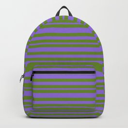 [ Thumbnail: Green and Purple Colored Lines Pattern Backpack ]