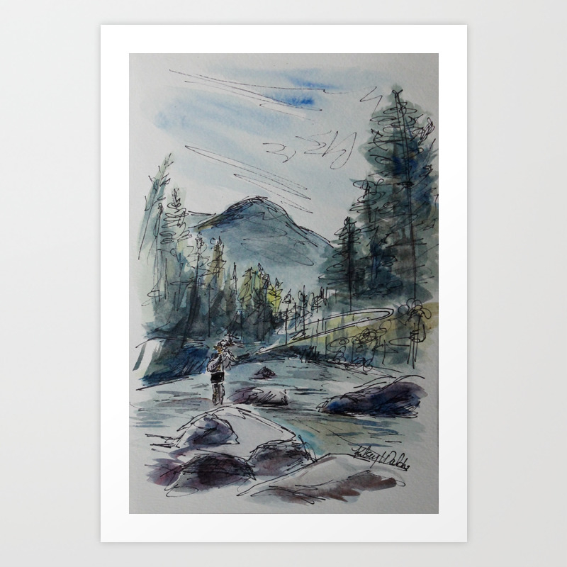 Fly Fishing In A Watercolor Art Print By Kelseymariewalsh Society6