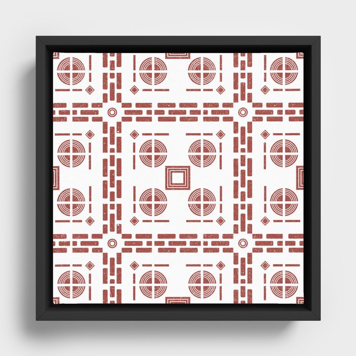 Mediterranean Pattern 7 - Tile Pattern Designs - Geometric - Maroon - Ceramic Tile - Surface Pattern Framed Canvas