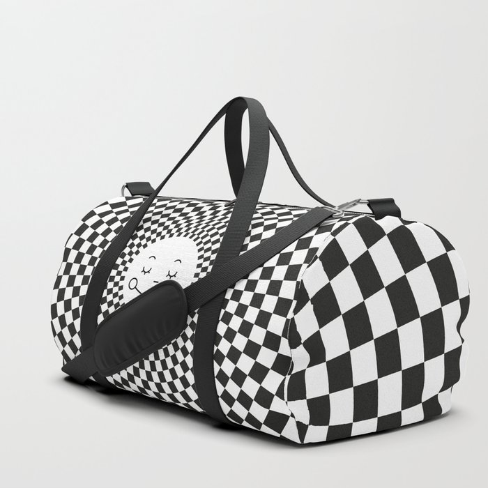 Checkered Black and White Smiley Sun Duffle Bag