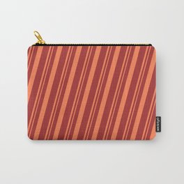 [ Thumbnail: Brown and Coral Colored Pattern of Stripes Carry-All Pouch ]