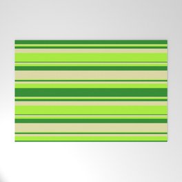 [ Thumbnail: Light Green, Forest Green, and Pale Goldenrod Colored Lines Pattern Welcome Mat ]
